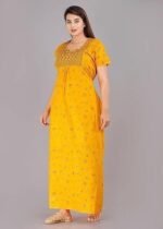 Cotton Nighty for Women |  Yellow color Printed Night Gown for Women with Pocket | Maxi Nighty, Comfortable Sleepwear for Daily Use - Image 4
