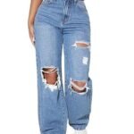 High Waist Ripped Straight Leg Pant & Trouser for Women's & Girl's