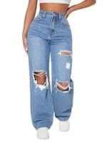 High Waist Ripped Straight Leg Pant & Trouser for Women's & Girl's