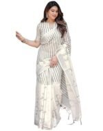 Cotton Linen Printed Saree with Unstitched Blouse Piece - Image 2