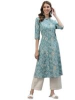 Floral Print Rayon A-Line Kurta - Image 4