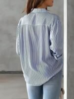 Women's Striped Pattern Button Down Full Sleeves Blue Shirt - Image 5