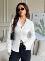 Women solid casual white shirt - Image 4