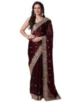 Multicolor Organza Embroidered Saree With Unstitched Blouse Piece (MAYURI1001_AB_Parent)