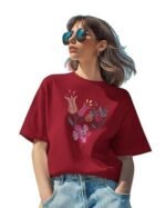 Embroidered Loose Fit T-Shirt for Women, Cotton Blend, Short Sleeve, Office Wear Comfy T-Shirts for Women's