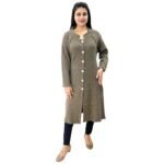 Women's Woollen Button A-Line Long Coat with Pockets - Image 2