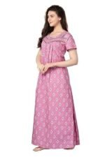 Cotton Nighty for Women | pink Printed Night Gown for Women with Pocket | Maxi Nighty, Comfortable Sleepwear for Daily Use - Image 5