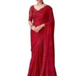 Satin Embroidered Saree With Unstitched Blouse (SILVER30001_TFH_Parent)