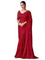 Satin Embroidered Saree With Unstitched Blouse (SILVER30001_TFH_Parent)