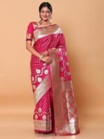 Banarasi Silk Gold Zari Saree-6.3 Mtr(Dark Pink;Golden) - Image 4