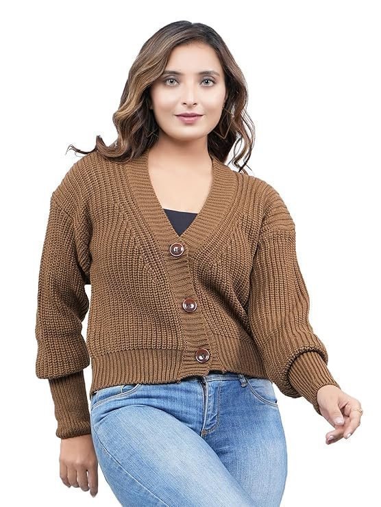 81-xLVBmtsL._SY741_-1.jpg Stylish Vneck Sweater | Women's Knitted Sweater | Self Design | Casual Wool | Sweaters for Ladies | Cardigans Sweaters - Image 1