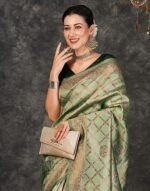 Banarasi Jacquard Soft Silk Kanjeevaram Saree with Unstitched Blouse Piece - Image 3