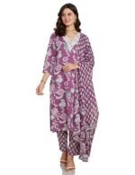 Blend Regular Cotton Rich Printed Kurta Pant Set with Dupatta