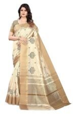 Women's Assam Cotton Silk With Golden Border Thread Embroidery Saree With Blouse Piece