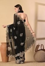 Georgette Black Saree With Attached Blouse Piece - Image 3