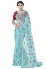Women's Net Embroidered Work Saree With Blouse Piece - Image 3