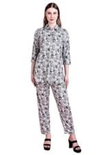Women's Rayon Cotton Mix, Green Color Printed Stylish Night Suit Set with Elegant Design, Trendy Shirt with Pyjama 019 (COTT-019) - Image 2