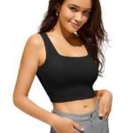 Womens Cotton Solid Western Ribbed black tops