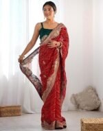 Georgette Bandhani Printed Sequence Embroidery Lace Saree With Unstitched Blouse Piece - Image 4