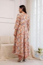 Printed Cotton Anarkali Kurta & Pant With Dupatta Set - Image 4