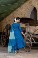 Women's blue color Cotton Kurta Pant Set with Dupatta - Image 3