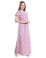 Cotton Nighty for Women | pink Printed Night Gown for Women with Pocket | Maxi Nighty, Comfortable Sleepwear for Daily Use - Image 5