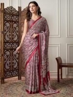 Crepe Ajrak Printed Saree With Unstitched Blouse (KAJRKH386001_RJ11_Parent) - Image 2