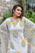 Viscose Straight Block Printed Kurta Pant With Dupatta
