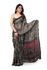 Plain Weave Chiffon Ethnic Motif Printed Saree with Blouse Piece