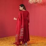 Women's Rayon Blend Anarkali Solid Kurta with Pant & Dupatta - Image 3