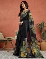Vichitra Silk Printed Saree With Unstitched Blouse Piece - Image 4