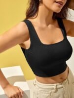 Womens Cotton Solid Western Ribbed black tops - Image 5