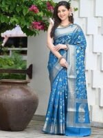 Women blue color banarasi saree