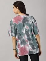 Oversized | Loose Fit | Half Sleeves 100% Cotton Round Neck Tie-Dye Printed T-Shirt for Womens/Girls - Image 3