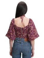 Women's Floral Printfitted Crop Top | Short Puff - Image 5