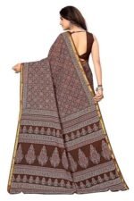 Printed cotton saree with unstitched blouse piece | Ajrakh Printed Saree | Pure Cotton Mul Mul Printed Saree | Zari Border with Blouse Piece | 100% Cotton Saree (Brown) - Image 4