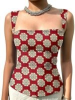 Printed Square Neck Sleeveless Backless Short Indo- Western Ethnic Kurti Top for Women's & Girl's Ethnic Top for Women's & Girl's