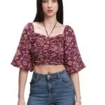 Women's Floral Printfitted Crop Top | Short Puff