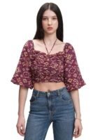 Women's Floral Printfitted Crop Top | Short Puff