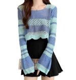 Women's Striped Korein Style Long Sleeve, Hollow Out - Image 3