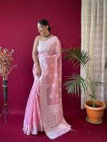 Kanjivaram Soft Cotton Linen Silk Saree With Blouse Piece - Image 3