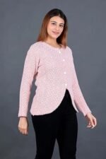 Woolen Round-Neck Self Design Cardigan Sweater for Winter Wear Full Sleeves Crop Design - Image 3