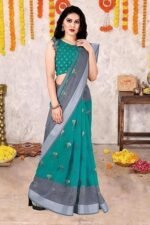 Woven Cotton Blend Saree With Blouse Piece - Image 3