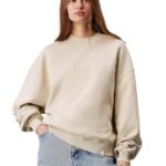 Women's Fleece Sweatshirt Solid Pattern with Classic Round Neck(Beige,XL)