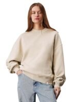 Women's Fleece Sweatshirt Solid Pattern with Classic Round Neck(Beige,XL)