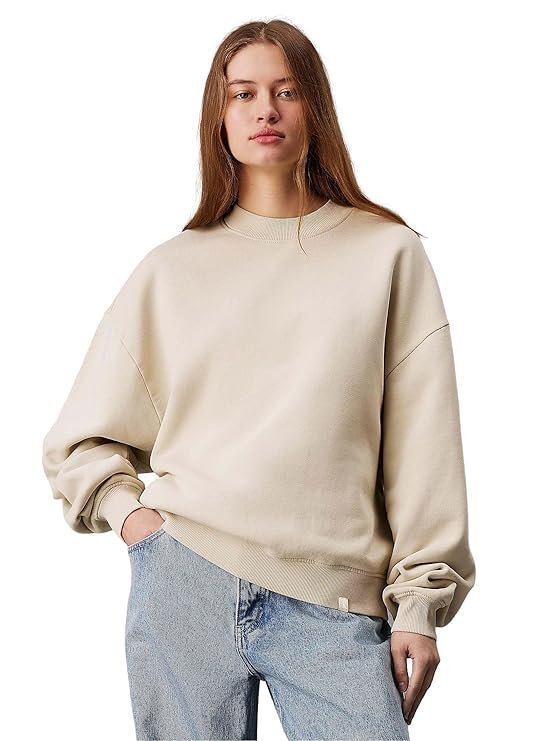 81QXF43lvML._SY741_-1.jpg Women's Fleece Sweatshirt Solid Pattern with Classic Round Neck(Beige,XL) - Image 1