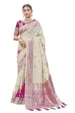 Trendy Jacquard Work Woven Saree with Unstitch Blouse Piece