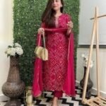 Rayon Viscose Straight Bandhej Printed Kurta with Pant & Dupatta