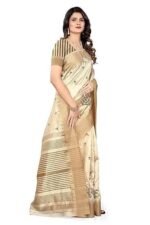 Women's Assam Cotton Silk With Golden Border Thread Embroidery Saree With Blouse Piece - Image 4