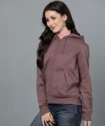 Women's Solid Zipper Hooded Sweatshirt | Front Zip, Ribbed Hem, Lined Hood, Casual Winter Wear - Image 3